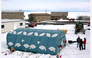 Photo of a NASA prototype lunar habitat at McMurdo Station, Antarctica.