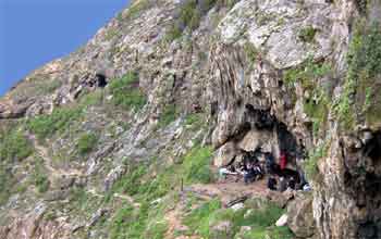 Blombos Cave on the shore of the Indian Ocean