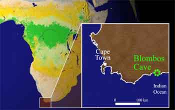 map showing location of Blombos Cave
