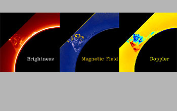 brightness, magnetic field strength, and Doppler velocity of an erupting solar prominence