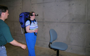 Low vision subject testing the Wearable Low Vision Aid