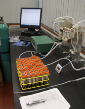 Photo of a laboratory experiment that measures soil respiration.
