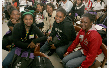 Photo of girls from the Contra Costa Expanding Your Horizons Conference in San Pablo, California.