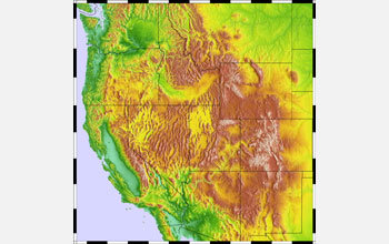 Map showing mountain chains in the Western United States.