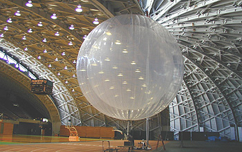 The nylon vessels hang during testing at Princeton University in August 2001.