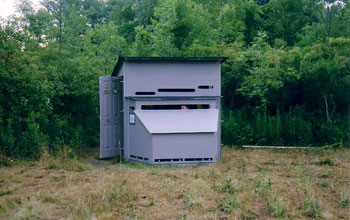 Photo of a blind that researchers use to study hawk populations in upstate New York.