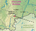 Map showing the trajectory of the meteor as it neared impact in Russia.