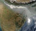 thick haze and smoke along the Ganges Basin in northern India as seen from outerspace