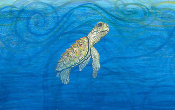 an oil painting of a juvenile sea turtle