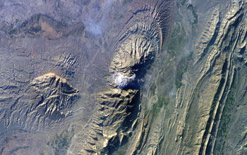 Satellite image of Iran's Zagros Mountains.
