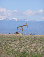 Photo of a pumpjack lifting oil from the Green River Formation in the Uinta Basin in Utah.