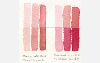 laboratory replicas of watercolor brushstrokes before and after fading in sunlight.
