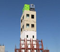 an exterior shot of five-story building used in the April 17, 2012 shake test.