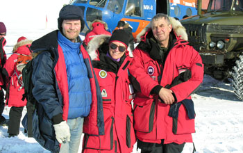 Photo of lead scientists Martin Melles, Julie Brigham-Grette and Pavel Minyuk at Lake E.