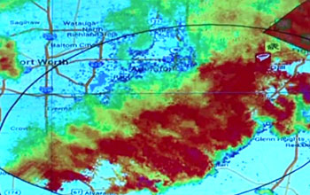 Image from radar showing storm near Fort Worth