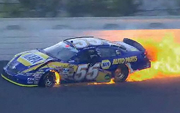 Race car with flames shooting out