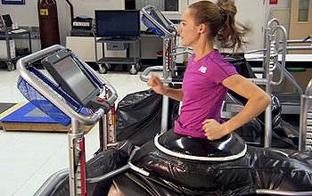 Jenny Simpson running on special treadmill