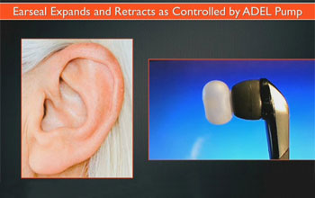 Graphic image showing a new ear bud and a human ear.