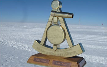 the 2011 bronze marker at NSF's Amundsen-Scott South Pole Station.