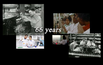 collage of images showing scientists working in labs through the ages