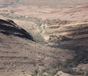 Photo looking east from a low-flying plane over the Little Bunkers Ranges in South Australia.