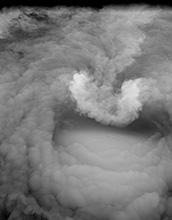 A 3D rendering of the simulation experiment of the side or lee of the overshooting top of a supercell. 