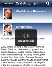 Screenshot of the ISCOTUSnow mobile app