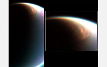 a composite visible/infrared view of Titan's North Pole as seen by Cassini.