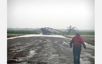 Photo of a transmission tower that failed.