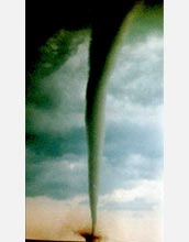 Photo of a tornado funnel cloud.