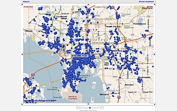 In a snapshot from a single carrier's network in Tampa, Fla., blue dots show active mobile phones.