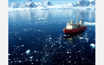 Research Vessel <em>Nathaniel B. Palmer</em> in Barilari Bay, Antarctic Peninsula