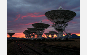 The Very Large Array (VLA) radio telescope at sunrise