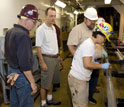 Geoscientists  inspect a core sample