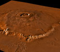 Image if Olympus Mons, a large shield volcano on the planet Mars.