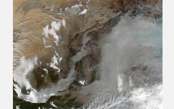 Satellite image showing China's Yellow River.