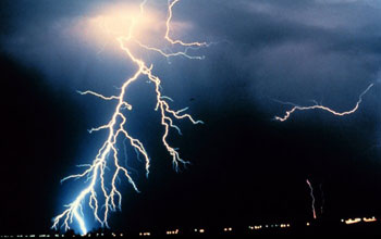 Photo of lightning at night.