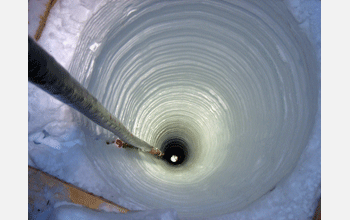 Signal cables extending down into the ice, part of the IceCube Neutrino Detector