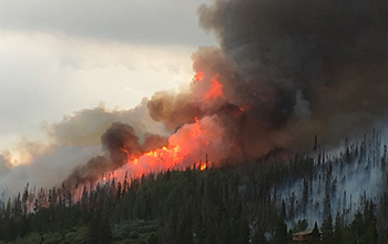 Smoke billows from the Beaver Creek Fire west of Walden, Colorado