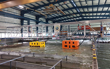 Wave damage testing at OSU's O.H. Hinsdale Wave Research Laboratory.