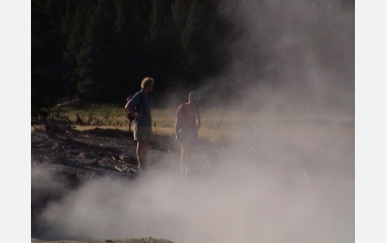 Researchers Jeffrey Walker and Norman Pace in Yellowstone's Norris Geyser Basin.