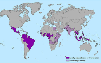 world map showing the spread of Zika virus