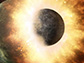artist's concept shows a high-speed collision in the early stages of planetary formation