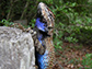 blue and black badges on a male lizard's chin and abdomen