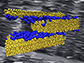 interfacial interactions of polymer (blue) and cement (yellow)
