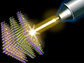 illustration of laser beam triggering quantum movement of electrons
