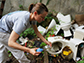 disease ecologist Shannon LaDeau sampling water collecting in discarded toilets
