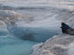 a researcher at the edge of a supraglacial lake