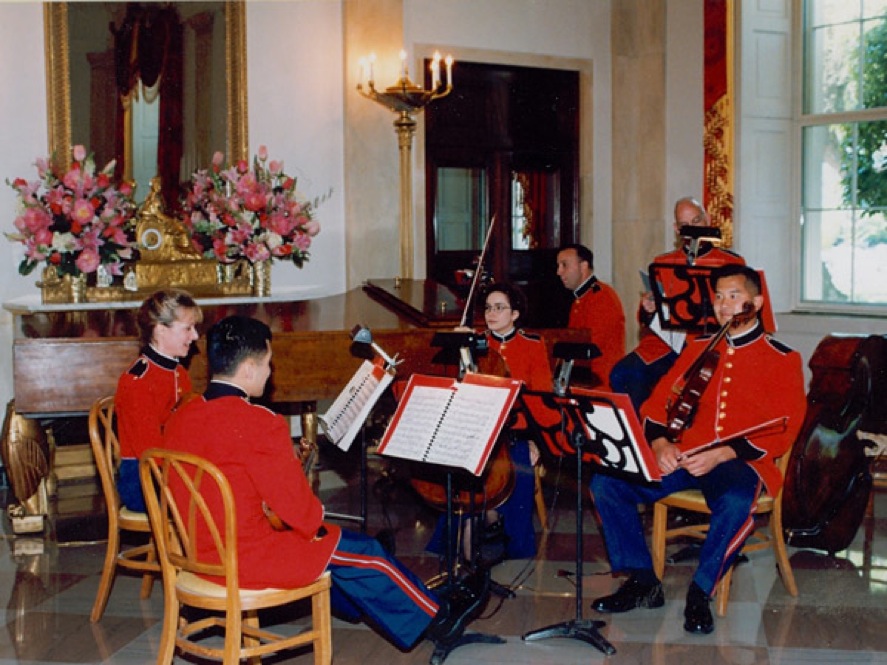 U.S. Marine band playing in the White House