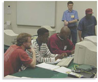 Five participants and computers during a session in the Scalable Network Infrastructure